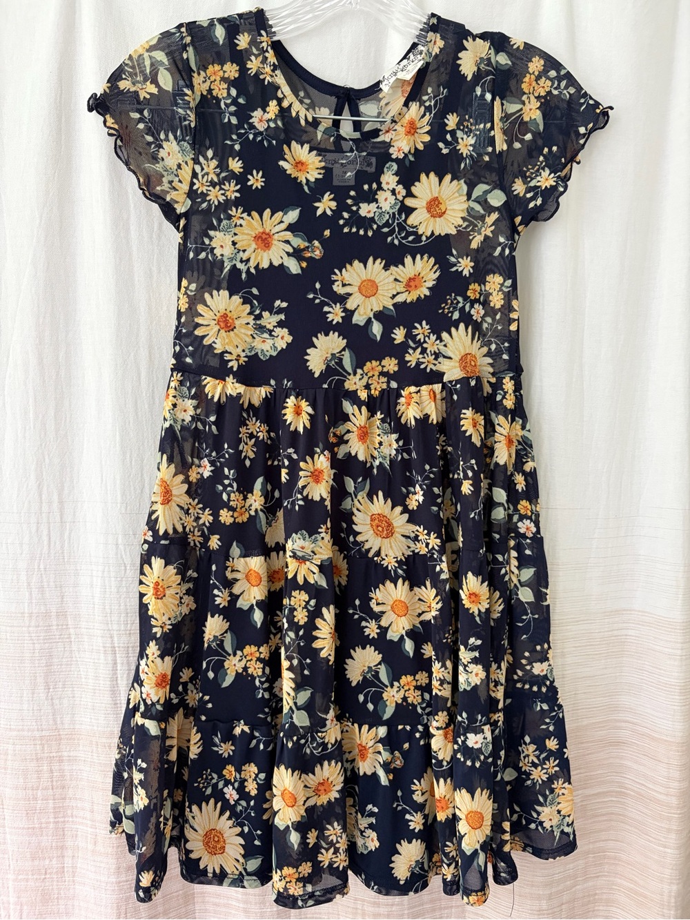 Girls' Navy Floral Daisy Tiered Dress